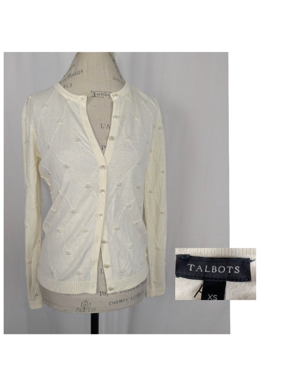 Talbots Pearl Cream Cardigan Sweater XS X Small NWT